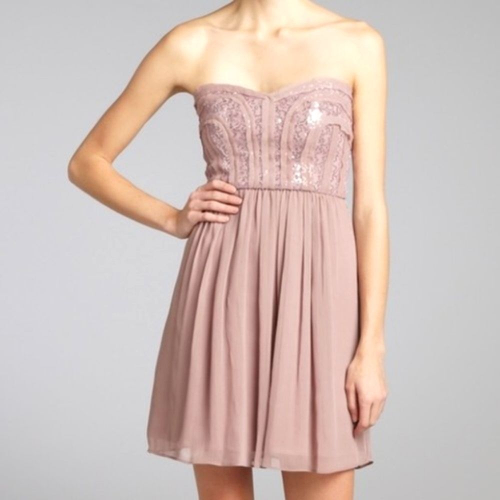 BCBGMaxAzria Blush Pink Sequin Strapless Babydoll Mini Cocktail Party Dress 12